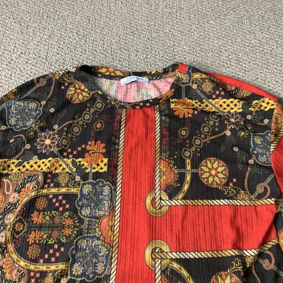 Zara Trufaluc Womens Blouse Top Size Small Red/Black Ornament Print Peplum - Picture 2 of 9